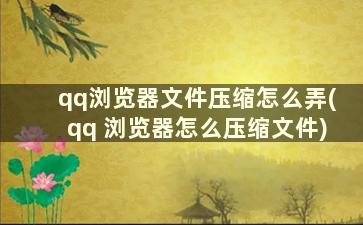 qq浏览器文件压缩怎么弄(qq 浏览器怎么压缩文件)